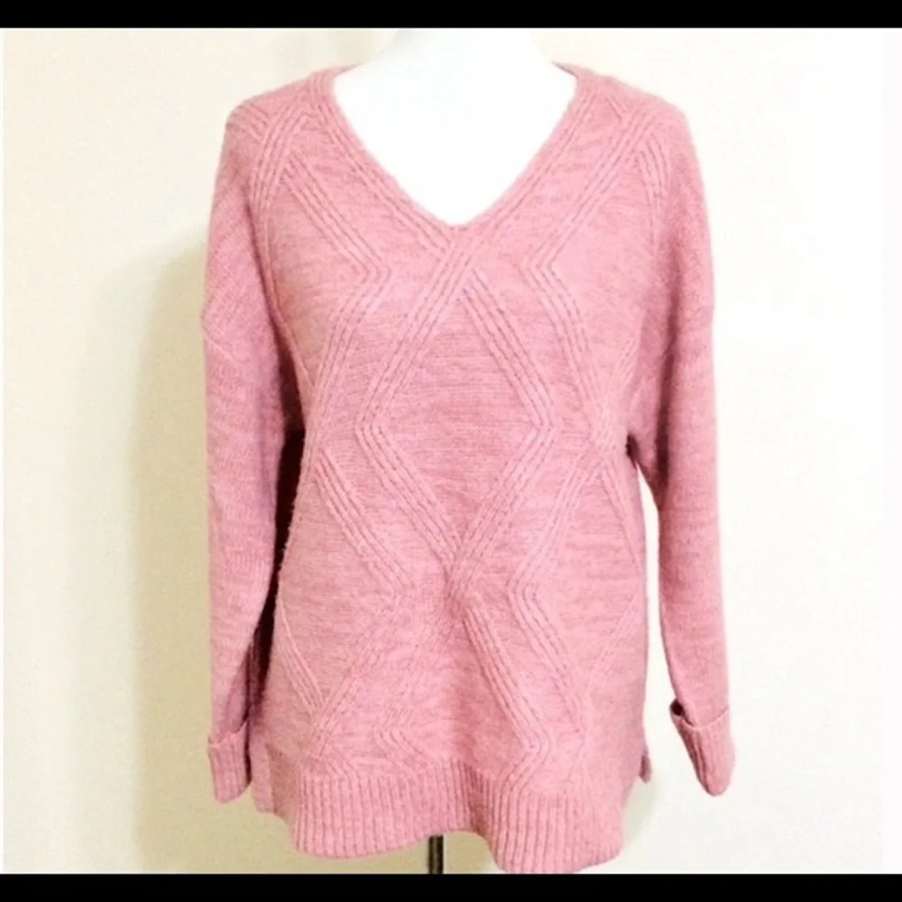 a.n.a. Cable V Neck Sweater Pink M